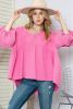 Pink Crinkled Lantern Sleeve Babydoll Blouse