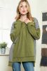 Green Striped Print Waffle Patchwork Henley Pullover Sweatshirt