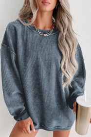 Blue Plain Solid Ribbed Knit Round Neck Pullover Sweatshirt (size: (US 12-14)L)