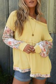 Yellow Floral Patchwork Waffle Knit Babydoll Blouse (size: (US 4-6)S)