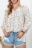 Animal Spot Print Boho Notch Neck 3/4 Sleeve Peasant Blouse