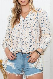 Animal Spot Print Boho Notch Neck 3/4 Sleeve Peasant Blouse (size: (US 8-10)M)