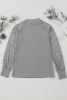 Gray Basic Crew Neck Dressy Striped Mesh Long Sleeve Top