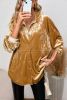 Gold Solid Color Long Sleeve Vintage Button Up Shacket