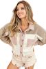 Apricot Powder Patchwork Button Up Cropped Corduroy Jacket