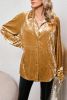 Gold Solid Color Long Sleeve Vintage Button Up Shacket