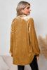 Gold Solid Color Long Sleeve Vintage Button Up Shacket