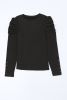 Black Plain Buttoned Puff Long Sleeve Sheath Top