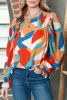 Multicolor Abstract Print Casual Puff Sleeve Blouse