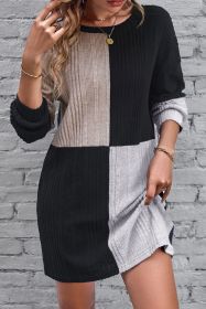Black Ribbed Color Block Drop Shoulder Long Sleeve Mini Dress (size: (US 16-18)XL)