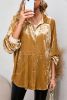 Gold Solid Color Long Sleeve Vintage Button Up Shacket