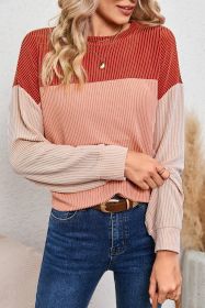 Red Color Block Ribbed Loose Long Sleeve Top (size: (US 4-6)S)