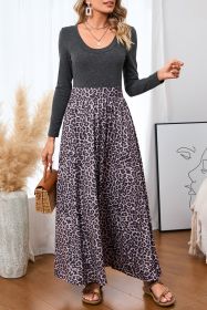 Black and Leopard Print Long Sleeve Boho Maxi Dress (size: (US 16-18)XL)