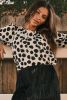 Black Polka Dot Pleated Long Sleeve Blouse