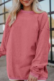 Strawberry Pink Drop Sleeve Crinkle Rib Oversized Sweatshirt (size: (US 4-6)S)