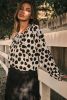 Black Polka Dot Pleated Long Sleeve Blouse