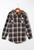 Blue Snap Button Sherpa Lined Hooded Flannel Jacket