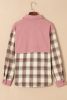 Brown Casual Plaid Colorblock Button Down Shacket