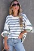 Blue Casual Striped Drop Shoulder Pullover Sweatshirt
