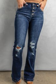 Dark Blue Washed Distressed Flare Bootcut Jeans (size: 16)