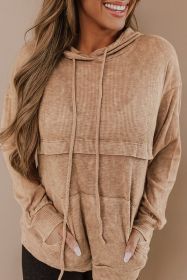 Brown Waffle Kangaroo Pocket Knit Hoodie (size: (US 4-6)S)