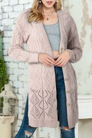 Khaki Button Up Hollow Out Loose Long Cardigan (size: (US 8-10)M)