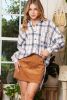 White Plaid Slits Bishop Sleeve Oversized Shacket