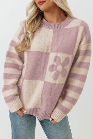Purple 60s Floral Checkered and Striped Knitted Sweater (size: (US 4-6)S)