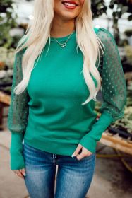 Green Dotted Mesh Puff Sleeve Top (size: (US 16-18)XL)