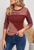Red Expose Seam Color Block Ribbed Knit Top