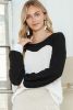 Black and White Color Block Waffle Knit Pullover Long Sleeve Top