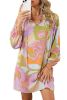 Multicolor Random Abstract Print Frill Split Neck Babydoll Short Dress