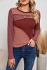 Red Expose Seam Color Block Ribbed Knit Top