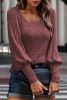 Mineral Red Ribbed Bishop Sleeve Round Neck Top