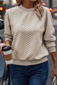 Beige Solid Color Textured Raglan Sleeve Pullover Sweatshirt (size: (US 16-18)XL)