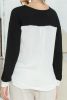 Black and White Color Block Waffle Knit Pullover Long Sleeve Top