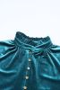 Green Frilled Neck Buttoned Front Velvet Top