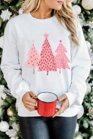 White Christmas Tree Dots Print Graphic Pullover Sweatshirt (size: (US 4-6)S)
