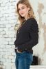 Black Plain Buttoned Puff Long Sleeve Sheath Top