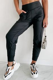 Black Exposed Seam High Waist Pocketed Joggers (size: (US 16-18)XL)