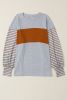 Gray Colorblock Striped Bishop Sleeve Side Slits Top