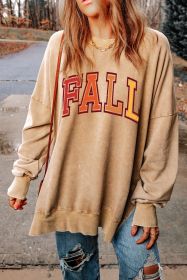 Khaki FALL Letter Print Oversized Pullover Sweatshirt (size: (US 8-10)M)