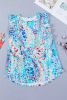 Light Blue Abstract Print Babydoll Boho Sleeveless Shirt with Ruffle