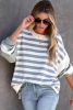 Blue Casual Striped Drop Shoulder Pullover Sweatshirt