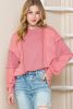 Rose Lighted Washed Waffle Knit Patchwork Sweatshirt