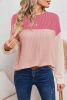 Pink Color Block Ribbed Loose Long Sleeve Top