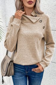 Apricot Solid Color Button Detail Textured Sweatshirt (size: (US 16-18)XL)