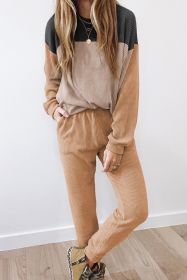 Khaki Colorblock Corded Slouchy Top and Pants Set (size: (US 4-6)S)