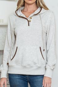 Beige Drawstring Kangaroo Pocket Henley Hoodie (size: (US 16-18)XL)