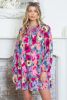 Multicolor Boho Floral Print Tie Neck Smocked Dress